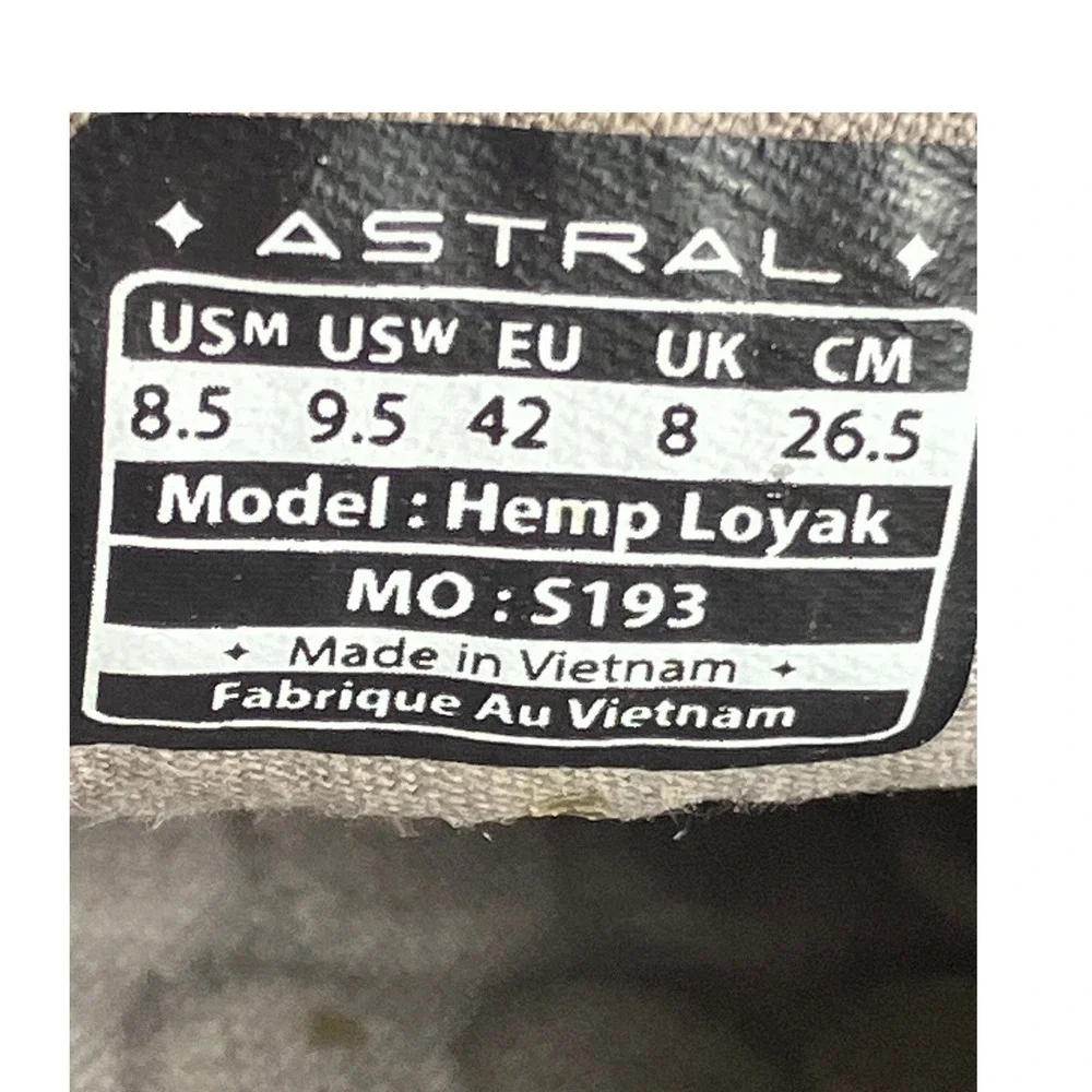 Astral Hemp Loyak Gray Water Shoes Mens 8.5 Womens 9.5 Low Profile Sneakers S193
